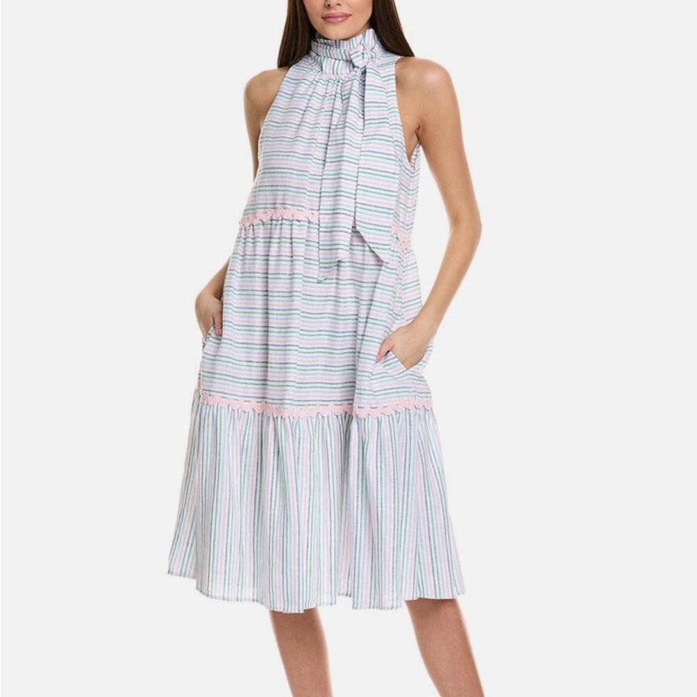 Sara Campbell Brooklyn Linen Midi Dress - Size S - Preppy Pastel Halter